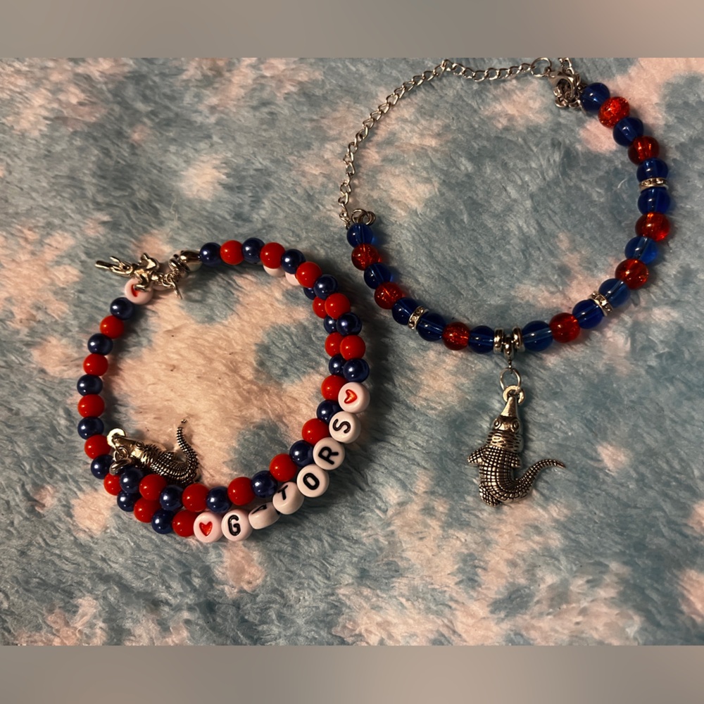 Charming Orange and Blue Florida Gators Beaded Bracelets Set of 2